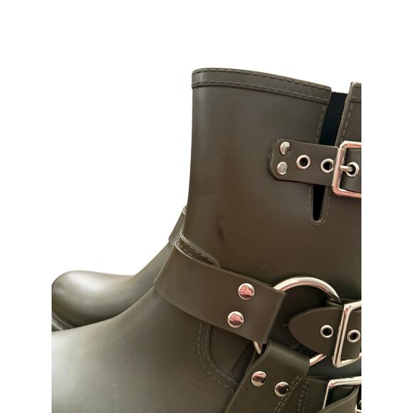 Jeffrey Campbell Women's Green Buckle Ankle Controller Moto Rain Boots Size 9 - Picture 5 of 10
